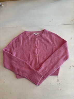 Kimchi Blue Pink Fuzzy Button-Up Cropped Cardigan